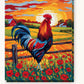 Rooster on the Farm Fence at Sunrise paint by numbers kit on stretched canvas
