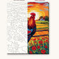 Rooster on the Farm Fence at Sunrise numbered canvas next to the finished painting