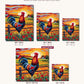 Rooster on the Farm Fence at Sunrise canvas sizes from 12 x 12 to 23.5 x 23.5 inches