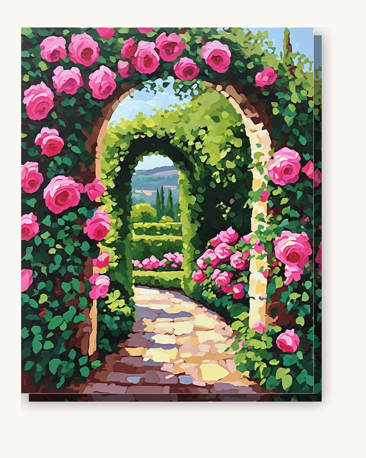 Rose Arch Garden Path paint by numbers kit on stretched canvas