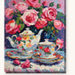 Rose Bouquet and Floral Teapot Set paint by numbers kit on stretched canvas
