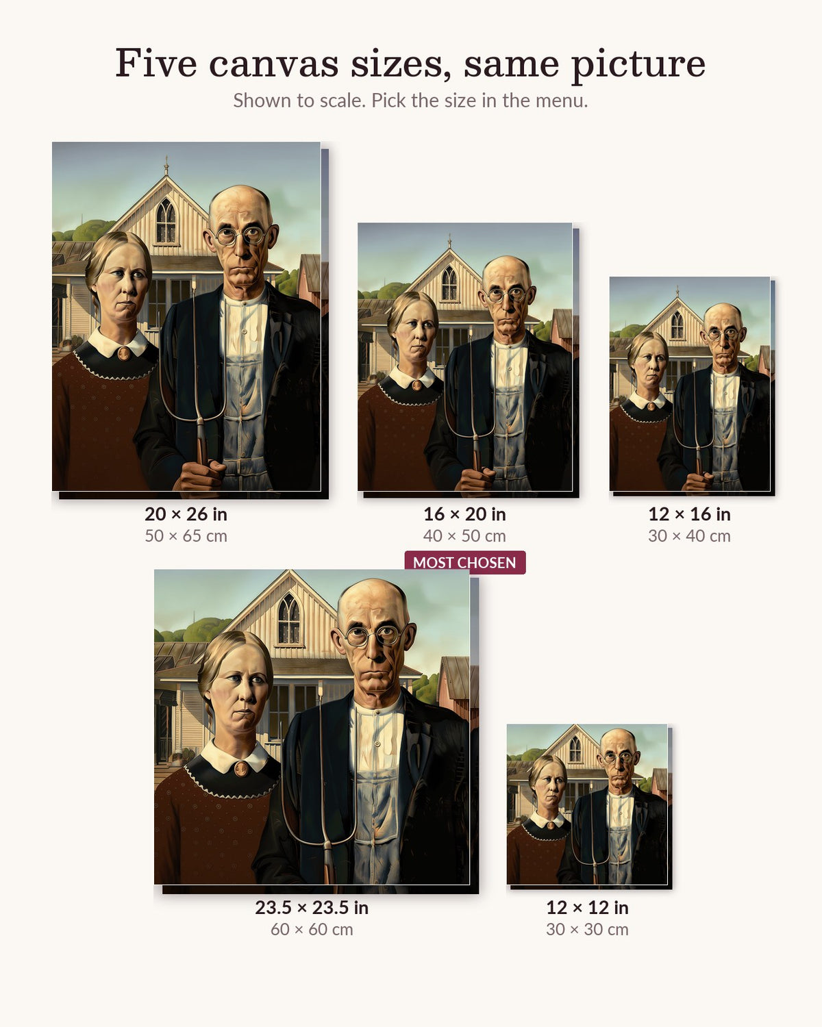 Rural Couple canvas sizes from 12 x 12 to 23.5 x 23.5 inches