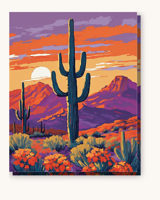 Saguaro Cactus at Desert Dusk paint by numbers kit on stretched canvas