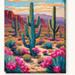 Saguaro Trail with Pink Blooms paint by numbers kit on stretched canvas