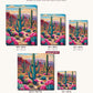 Saguaro Trail with Pink Blooms canvas sizes from 12 x 12 to 23.5 x 23.5 inches