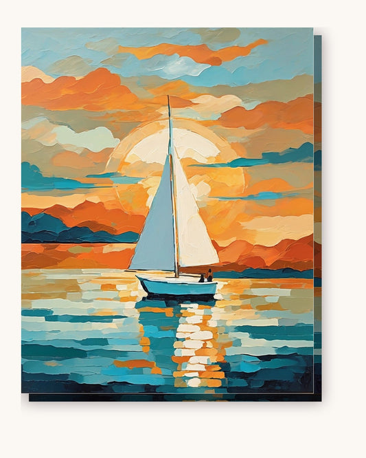 Sailboat at Golden Hour paint by numbers kit on stretched canvas