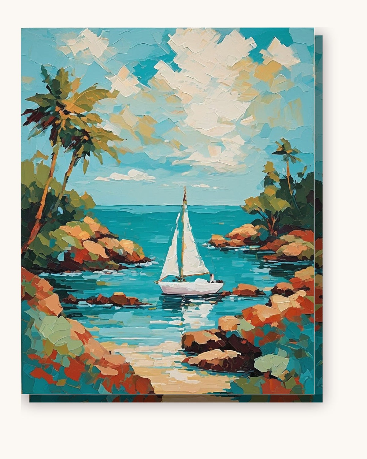 Sailboat in a Tropical Cove paint by numbers kit on stretched canvas