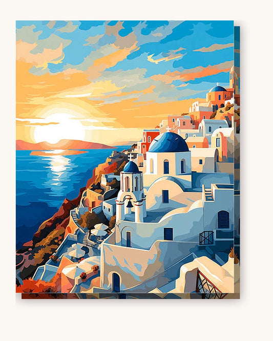 Golden Hour in Santorini paint by numbers kit on stretched canvas