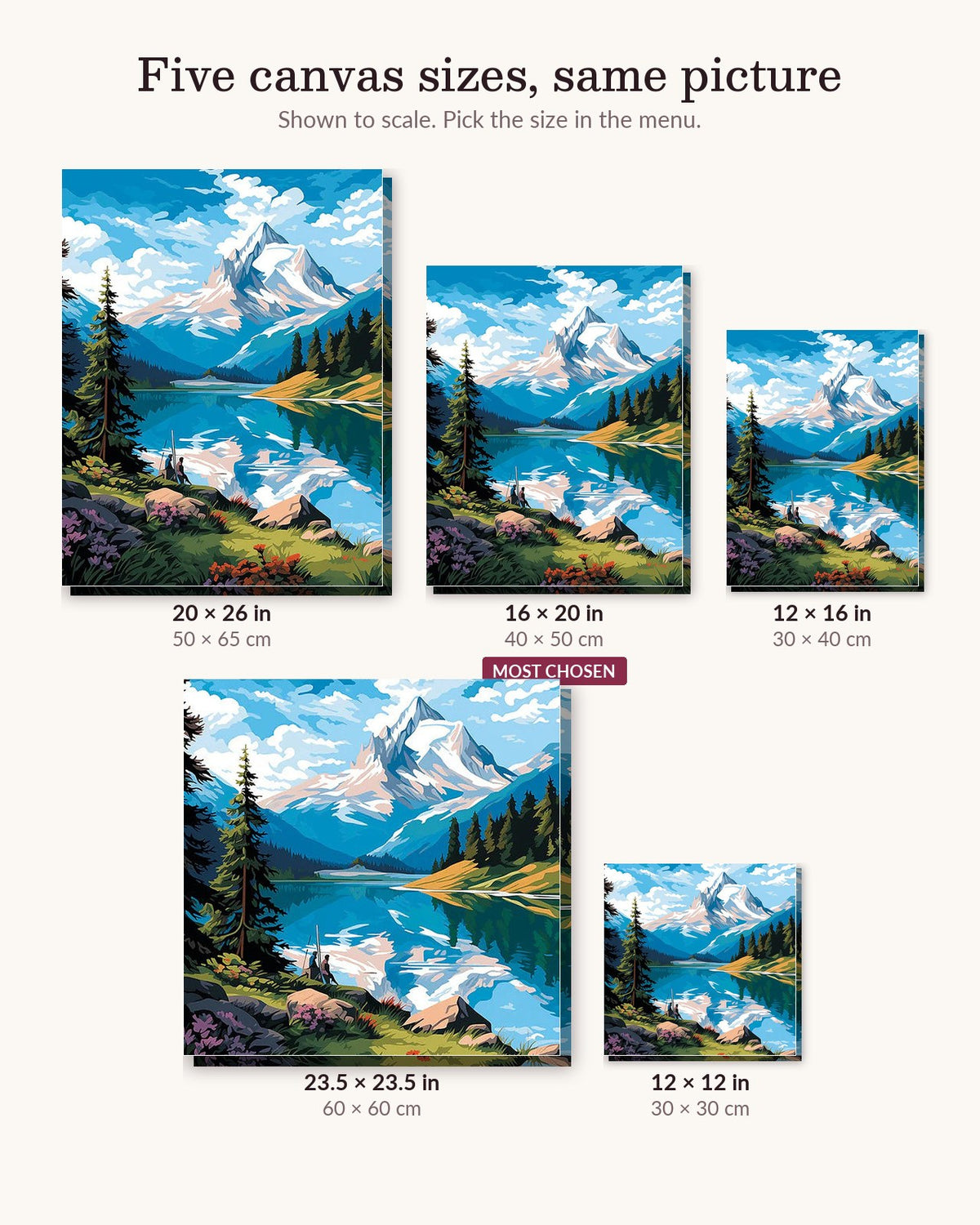 Sea of Mountains canvas sizes from 12 x 12 to 23.5 x 23.5 inches