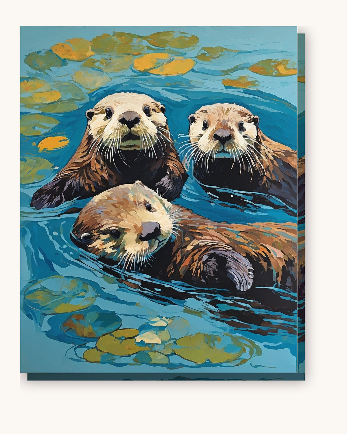 Sea Otters Floating Among Lily Pads paint by numbers kit on stretched canvas