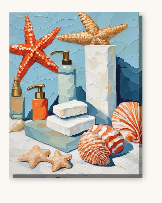 Seashell Bathroom Still Life paint by numbers kit on stretched canvas