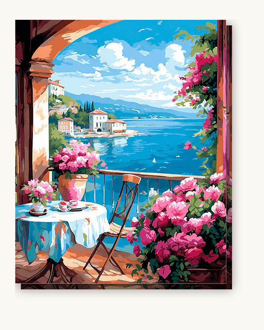 Seaside Bloom View paint by numbers kit on stretched canvas
