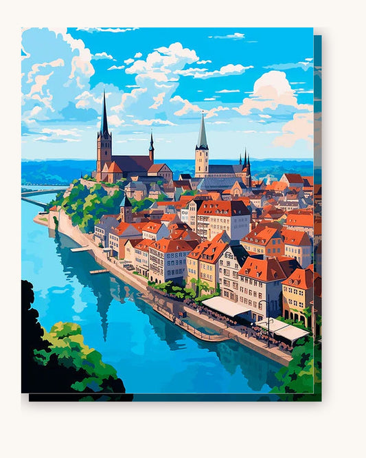 Coastal City Charm paint by numbers kit on stretched canvas