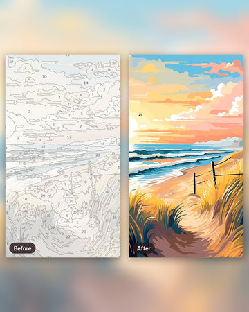 Seashore Meander paint by numbers kit, before and after