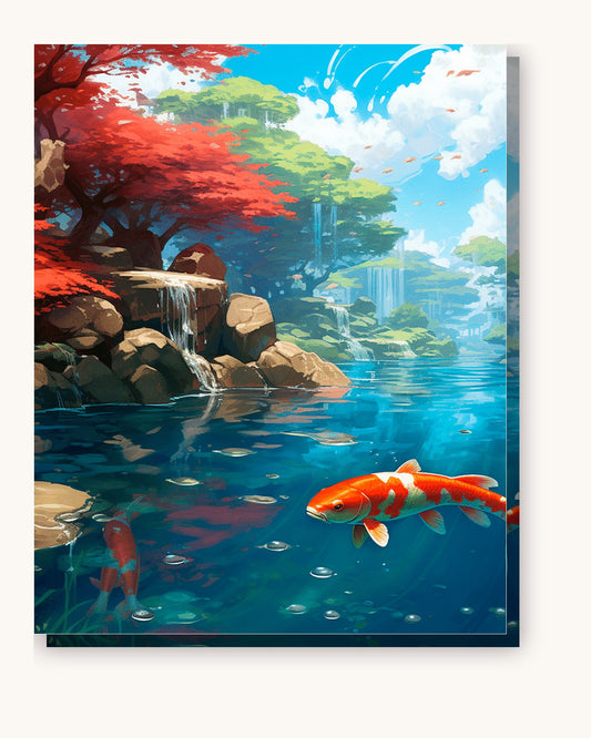 Serene Koi Pond paint by numbers kit on stretched canvas