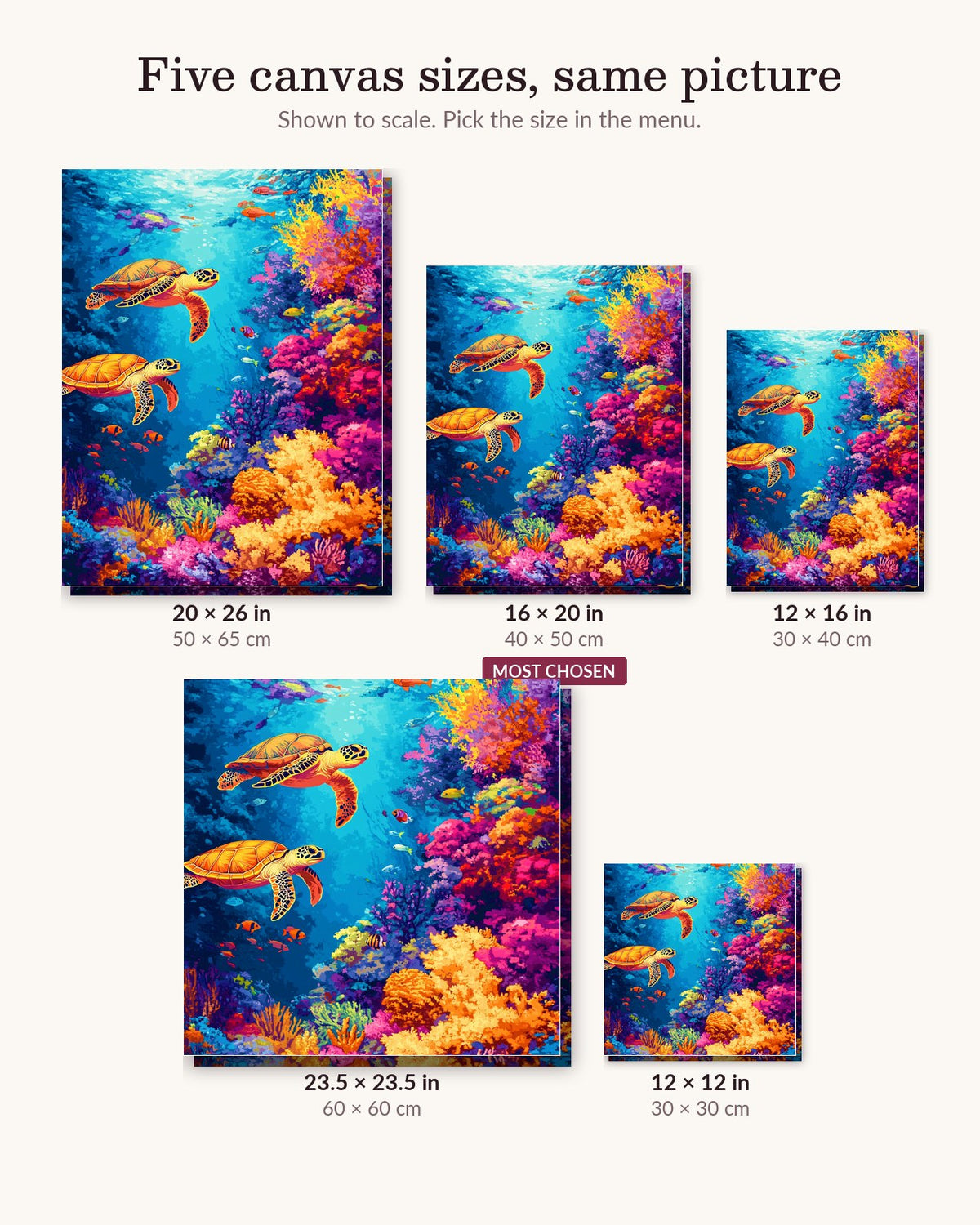 Serene Ocean Alcove canvas sizes from 12 x 12 to 23.5 x 23.5 inches