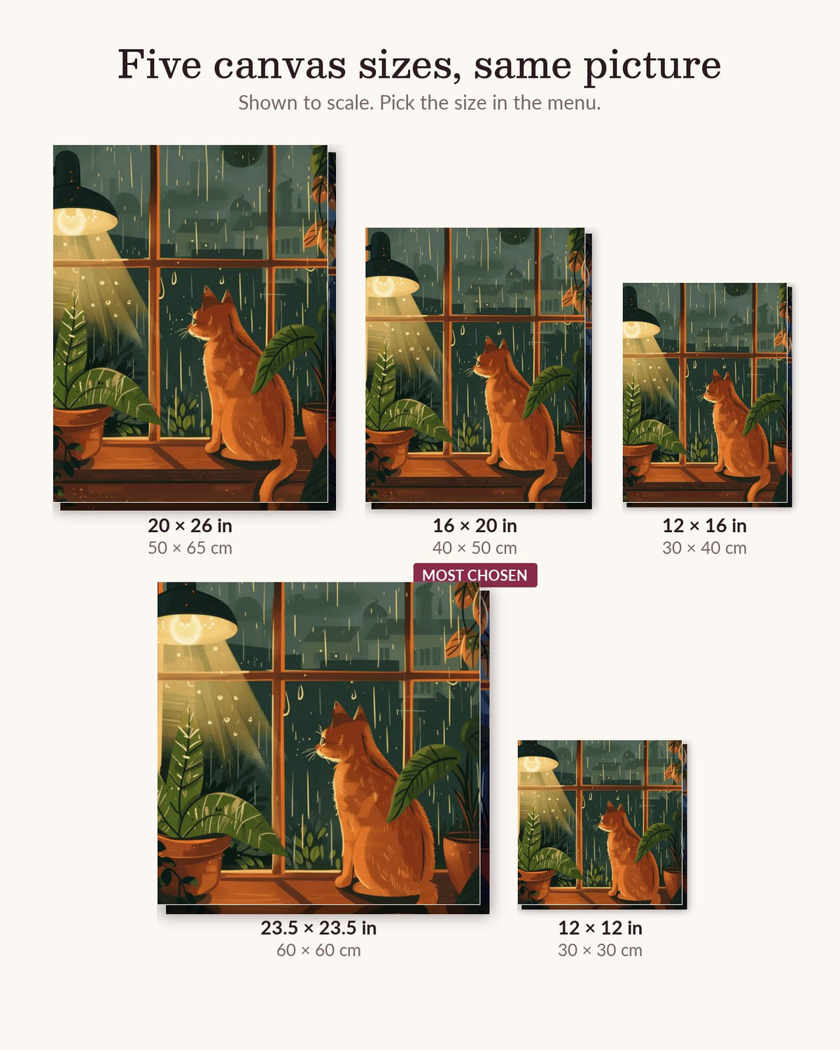 Shelter from Rain canvas sizes from 12 x 12 to 23.5 x 23.5 inches
