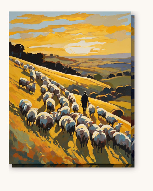 Shepherd at Sunset paint by numbers kit on stretched canvas