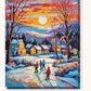 Skaters in a Snowy Village paint by numbers kit on stretched canvas