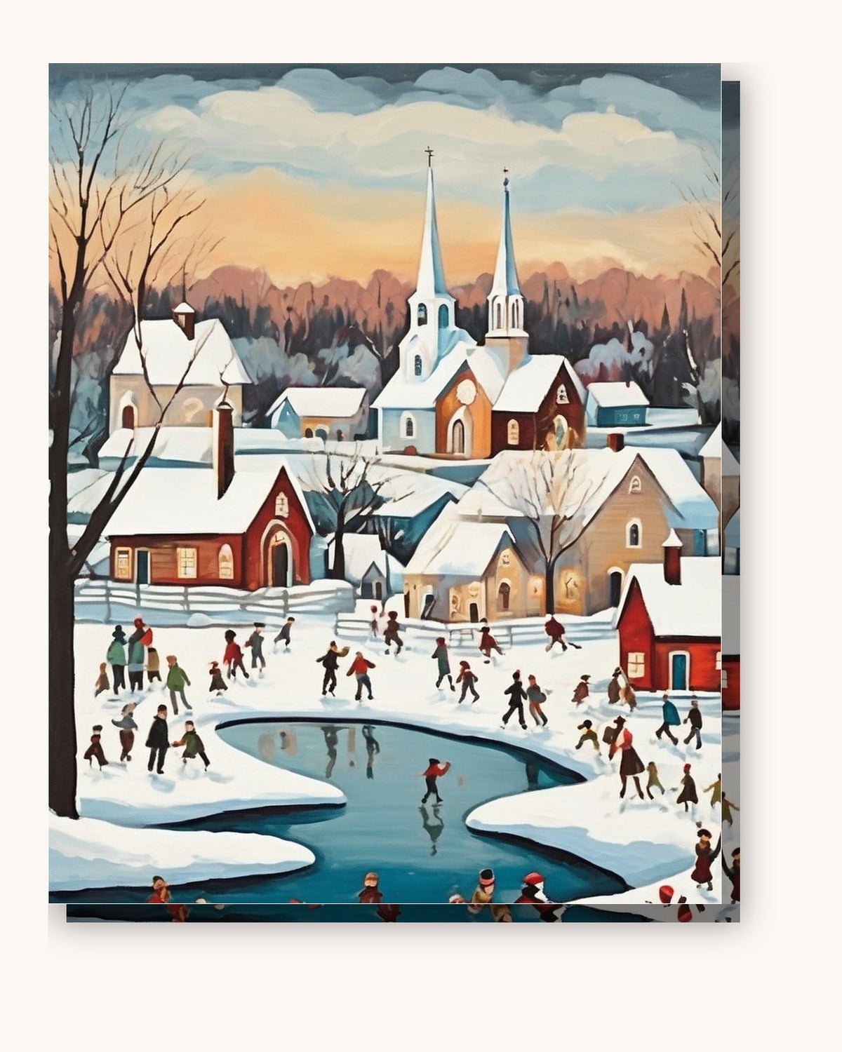 Skaters on the Village Pond paint by numbers kit on stretched canvas