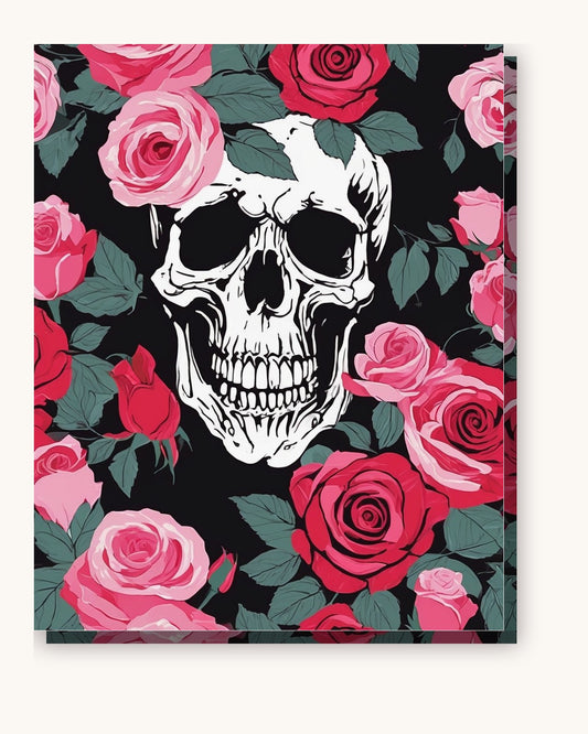 Skull Wrapped in Pink Roses paint by numbers kit on stretched canvas