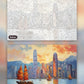 Skyline Meets the Sea paint by numbers kit, before and after