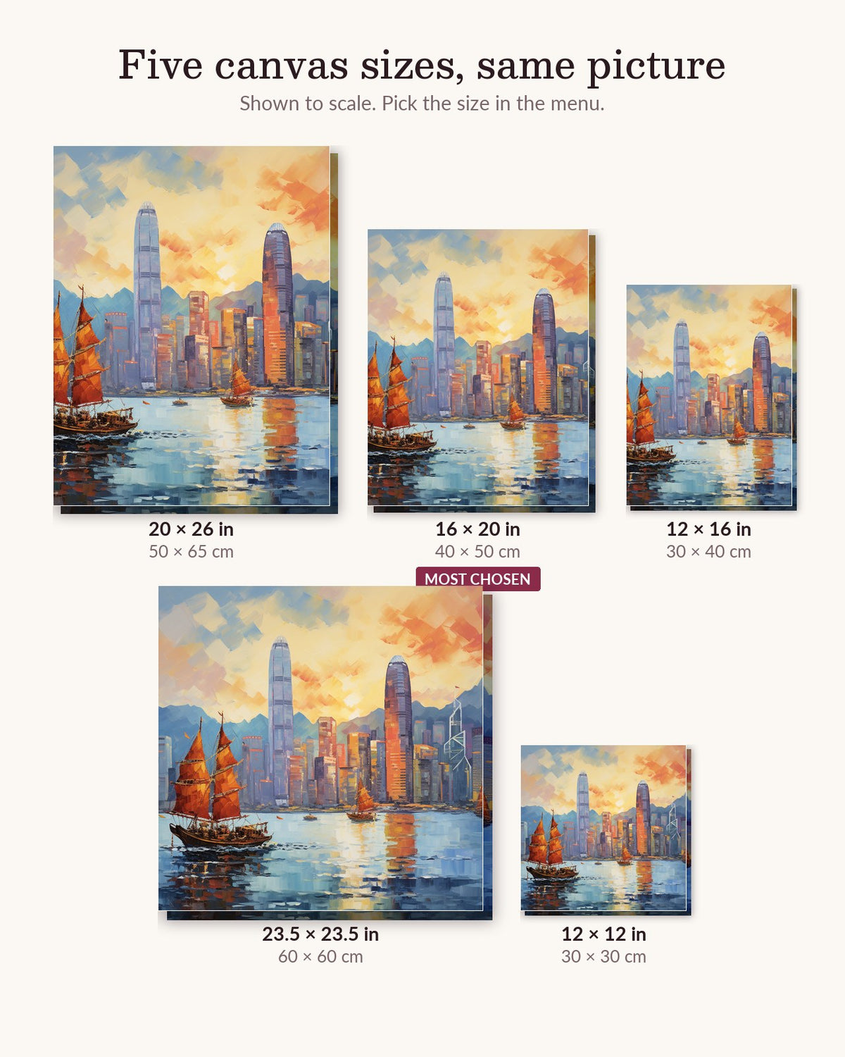 Skyline Meets the Sea canvas sizes from 12 x 12 to 23.5 x 23.5 inches