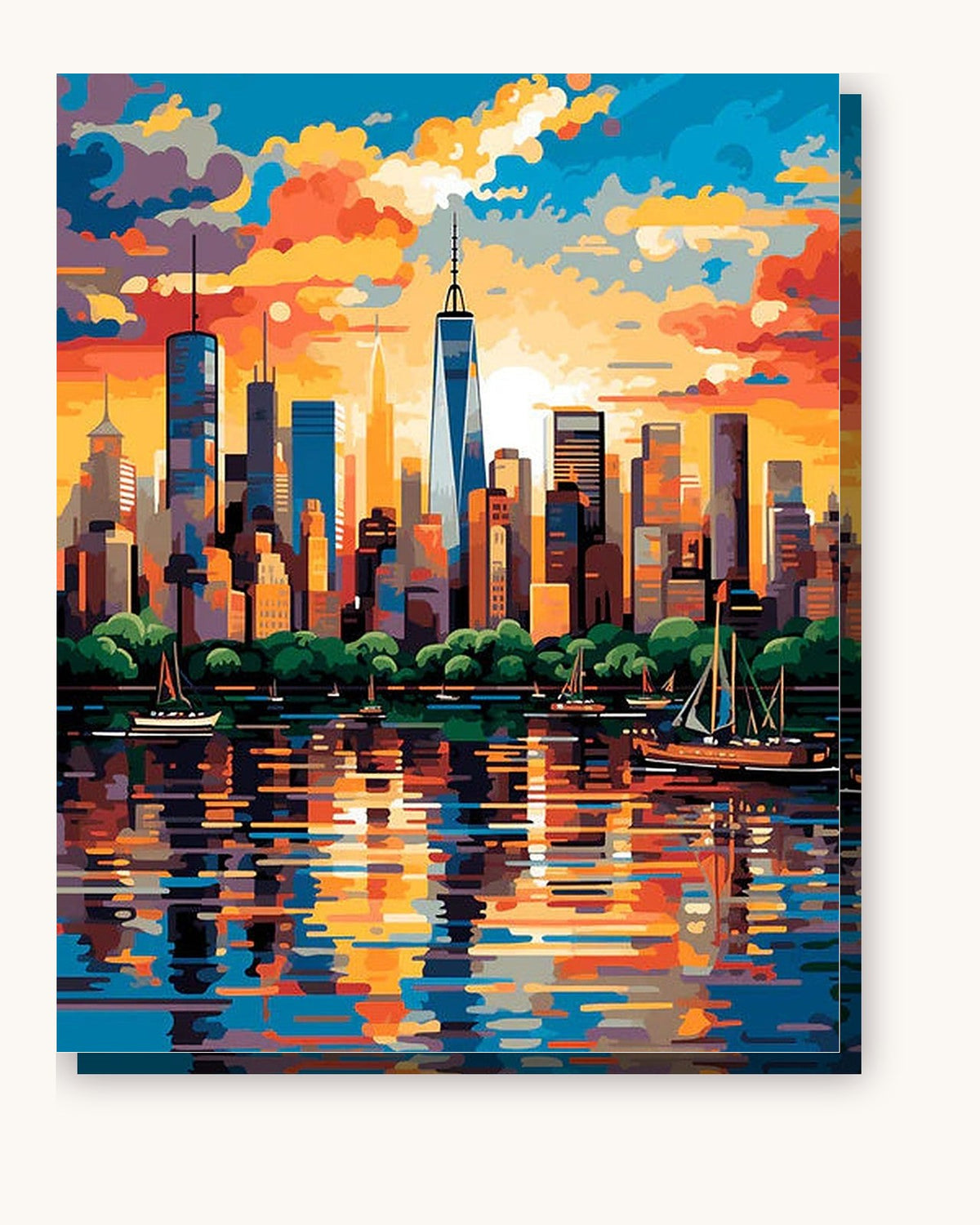 Vertical Metropolis paint by numbers kit on stretched canvas
