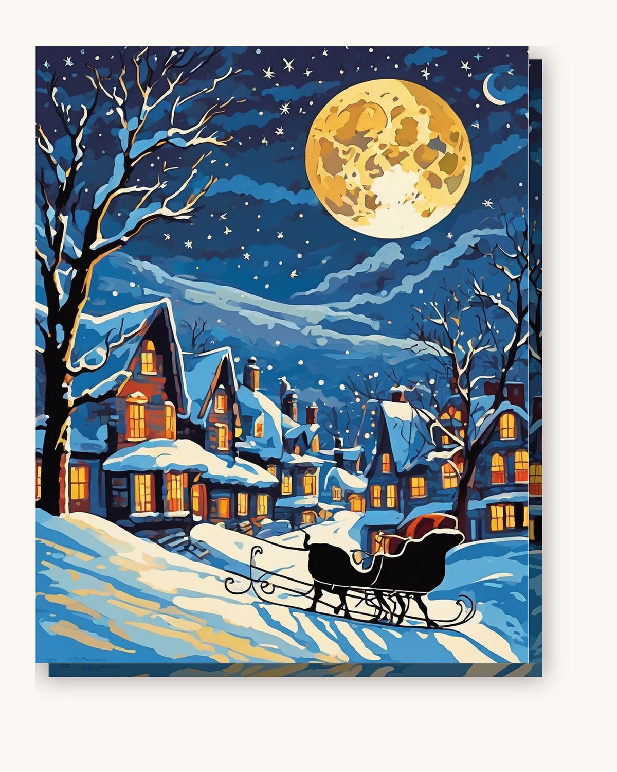 Sleigh and Full Moon over the Village paint by numbers kit on stretched canvas