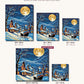 Sleigh and Full Moon over the Village canvas sizes from 12 x 12 to 23.5 x 23.5 inches