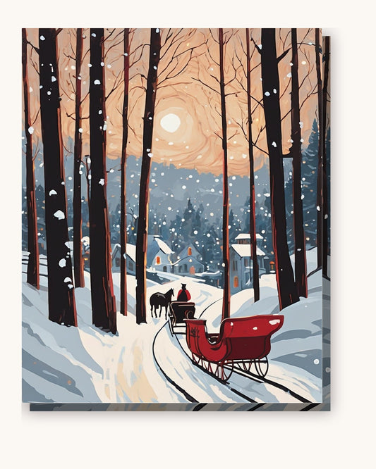 Sleigh Through the Pines paint by numbers kit on stretched canvas