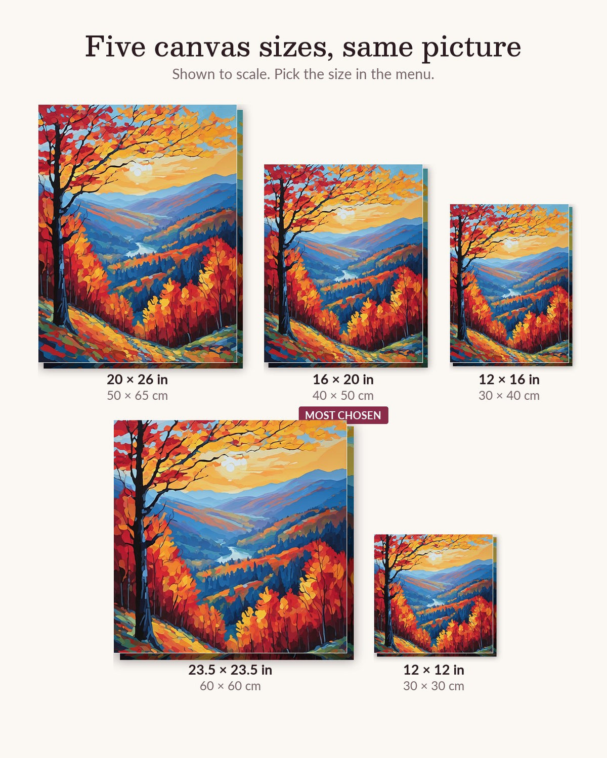 Smoky Mountains in Autumn canvas sizes from 12 x 12 to 23.5 x 23.5 inches
