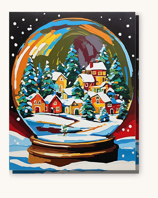 Snow Globe with a Christmas Village paint by numbers kit on stretched canvas