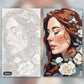 Snow Roses Winter Portrait paint by numbers kit, before and after