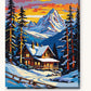 Snowy Mountain Cabin at Dusk paint by numbers kit on stretched canvas
