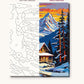 Snowy Mountain Cabin at Dusk numbered canvas next to the finished painting