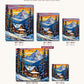 Snowy Mountain Cabin at Dusk canvas sizes from 12 x 12 to 23.5 x 23.5 inches