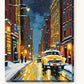Snowy New York Street with Yellow Taxi paint by numbers kit on stretched canvas