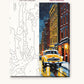 Snowy New York Street with Yellow Taxi numbered canvas next to the finished painting