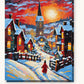 Snowy Village Church at Sunset paint by numbers kit on stretched canvas