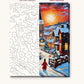 Snowy Village Church at Sunset numbered canvas next to the finished painting