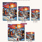 Snowy Village Church at Sunset canvas sizes from 12 x 12 to 23.5 x 23.5 inches