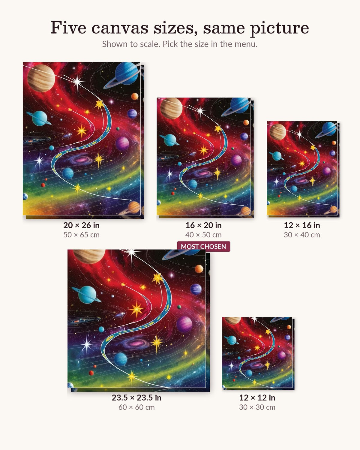 Solar Array canvas sizes from 12 x 12 to 23.5 x 23.5 inches