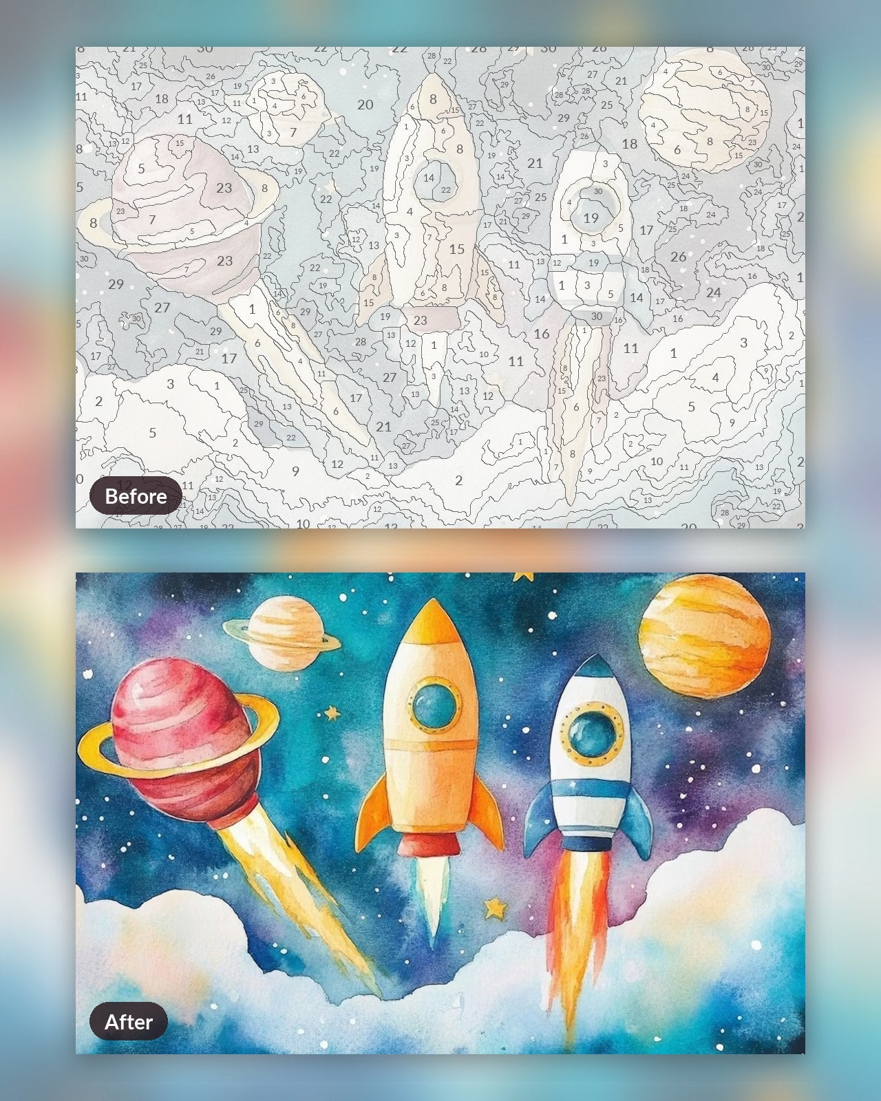 スペースロケット | 数字塗り絵キット – Artistry By Numbers