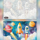 Space Rockets paint by numbers kit, before and after