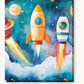 Space Rockets paint by numbers kit on stretched canvas