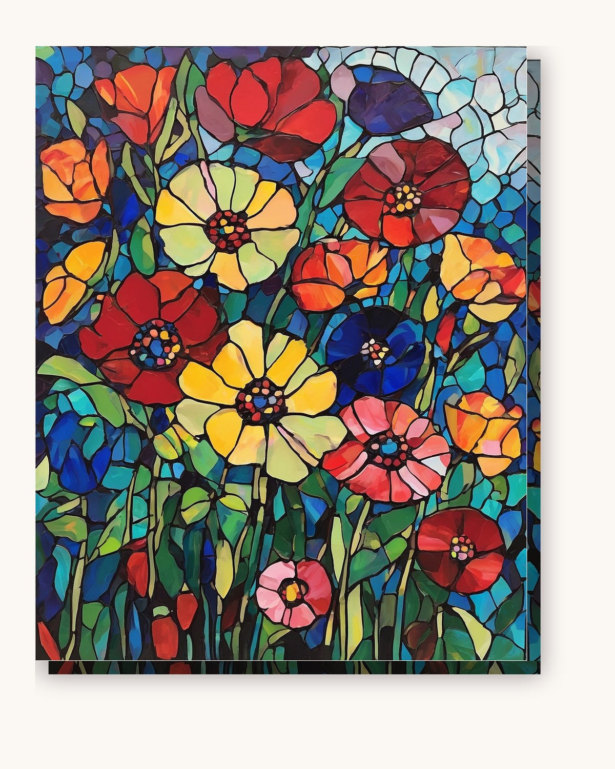Stained Glass Flowers in Jewel Colors paint by numbers kit on stretched canvas
