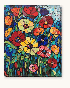 Stained Glass Flowers in Jewel Colors paint by numbers kit on stretched canvas