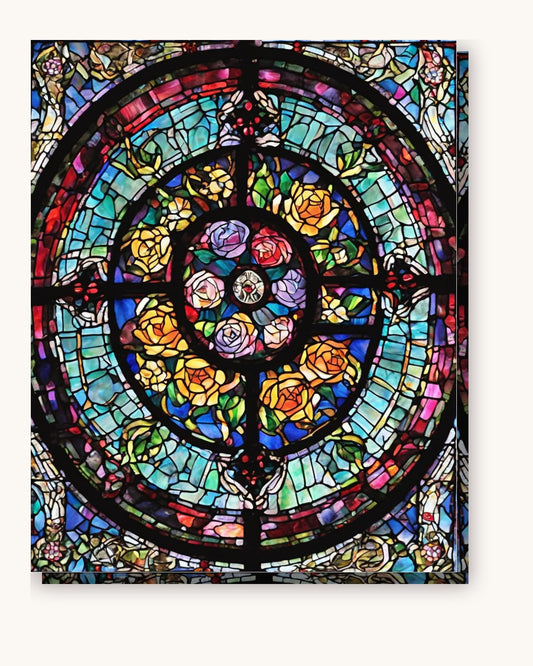 Stained Glass Rose Window paint by numbers kit on stretched canvas