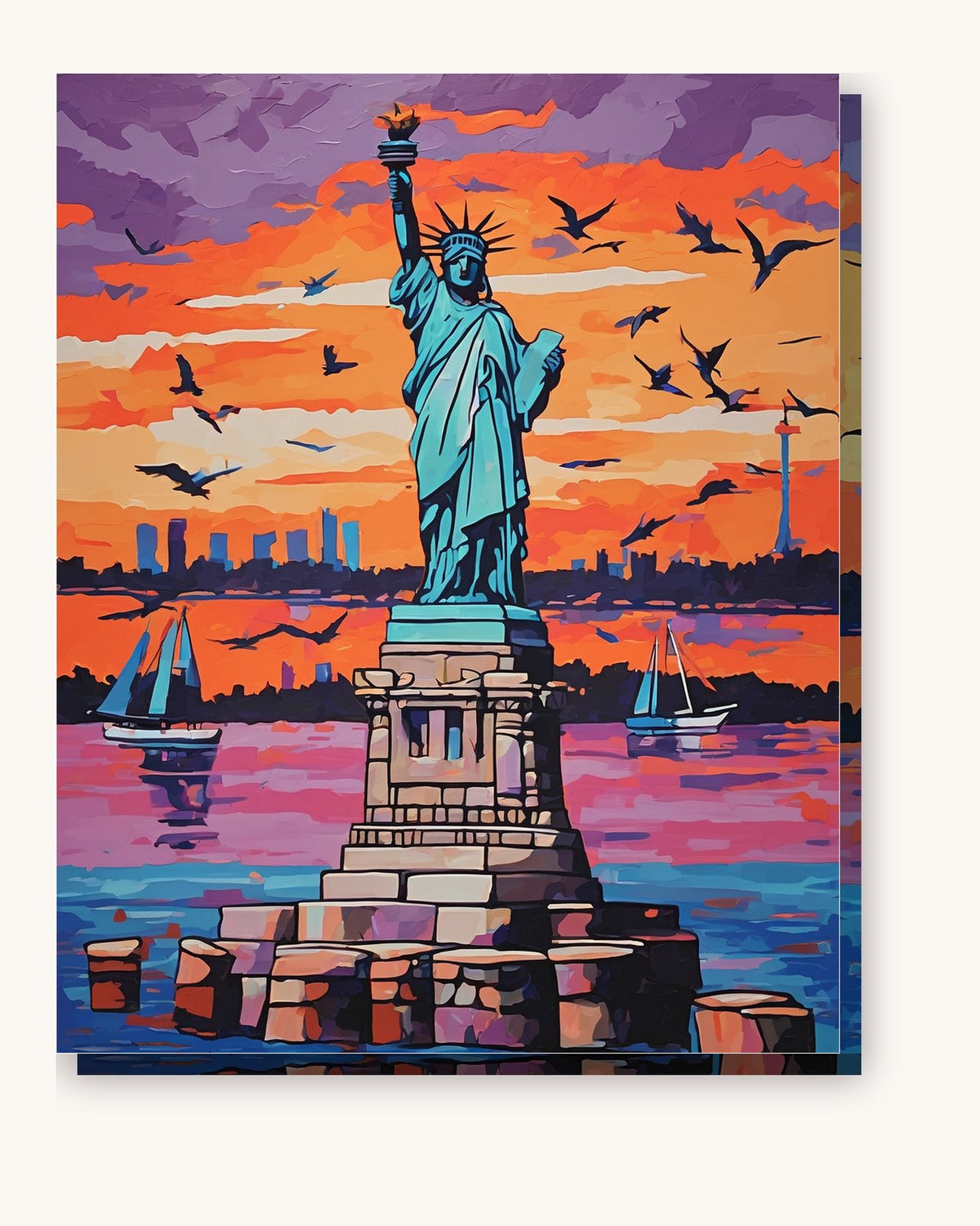 Statue of Liberty at Sunset paint by numbers kit on stretched canvas